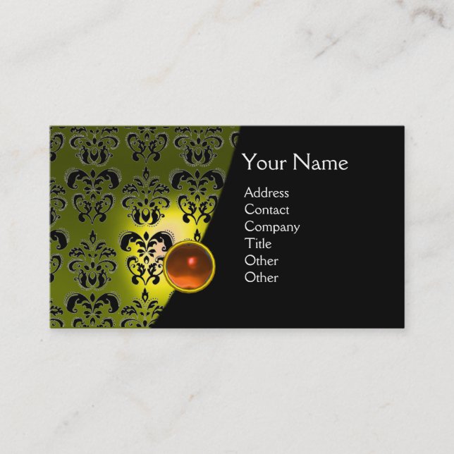 Cartão De Visita GEM DAMASK MONOGRAM amarelo topaz laranja (Frente)