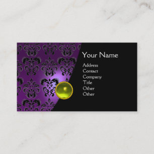 Cartão De Visita GEM DAMASK MONOGRAM ametista amarelo roxo