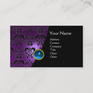 Cartão De Visita GEM DAMASK MONOGRAM ametista azul roxo