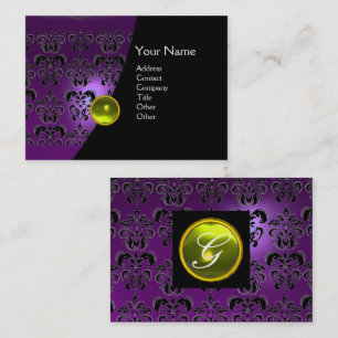 Cartão De Visita GEM DAMASK MONOGRAM ametista roxo