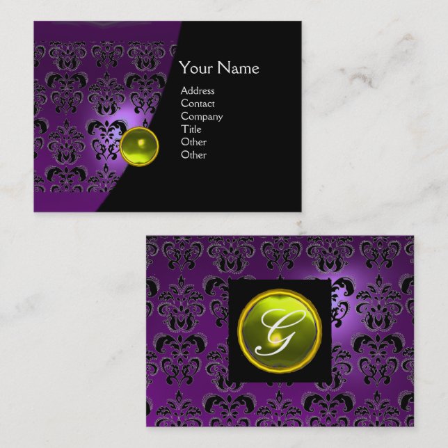 Cartão De Visita GEM DAMASK MONOGRAM ametista roxo (Frente/Verso)