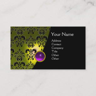 Cartão De Visita GEM DAMASK MONOGRAM - ametista roxo amarelo