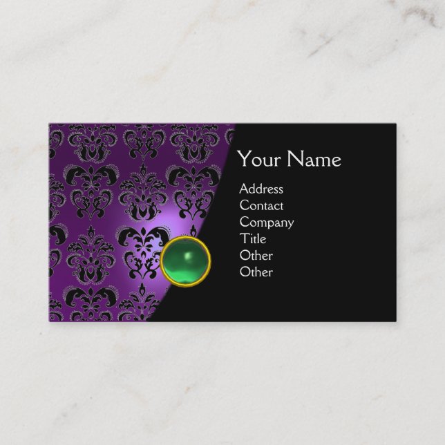 Cartão De Visita GEM DAMASK MONOGRAM ametista verde roxo (Frente)