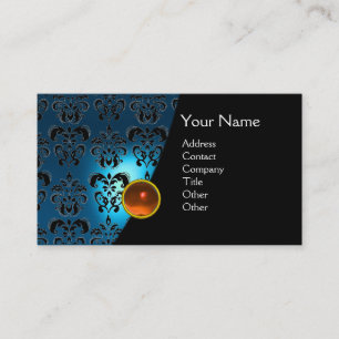 Cartão De Visita GEM DAMASK MONOGRAM azul safira amarela