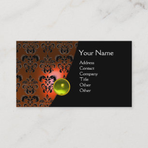 Cartão De Visita GEM DAMASK MONOGRAM laranja topaz amarelo