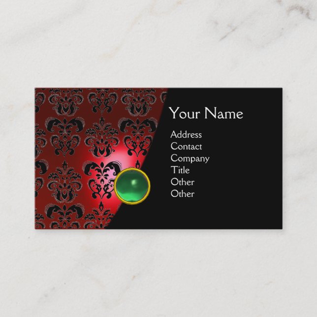 Cartão De Visita GEM DAMASK MONOGRAM red topaz jade (Frente)