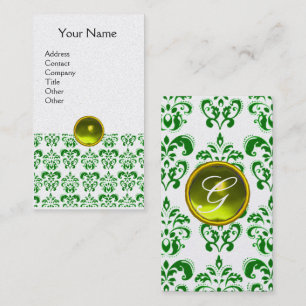 Cartão De Visita GEMA AMARELO GREEN DAMASK GEM MONOGRAM White Pearl