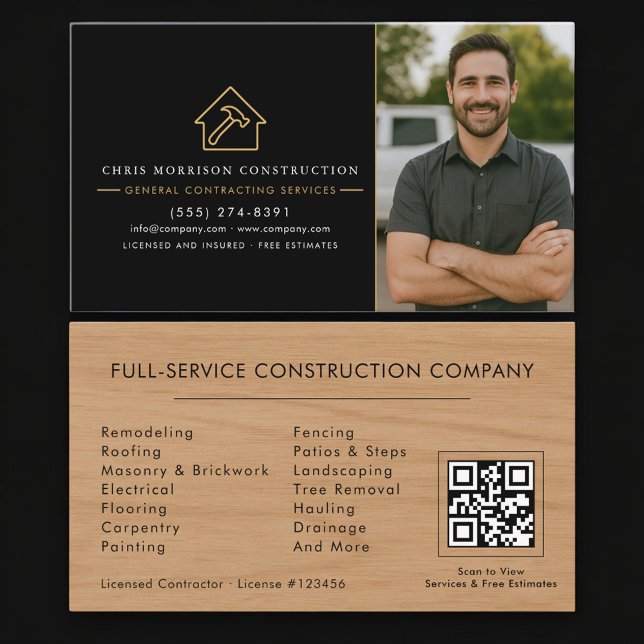 Cartão De Visita General Contractor Wood Photo QR Code (Criador carregado)