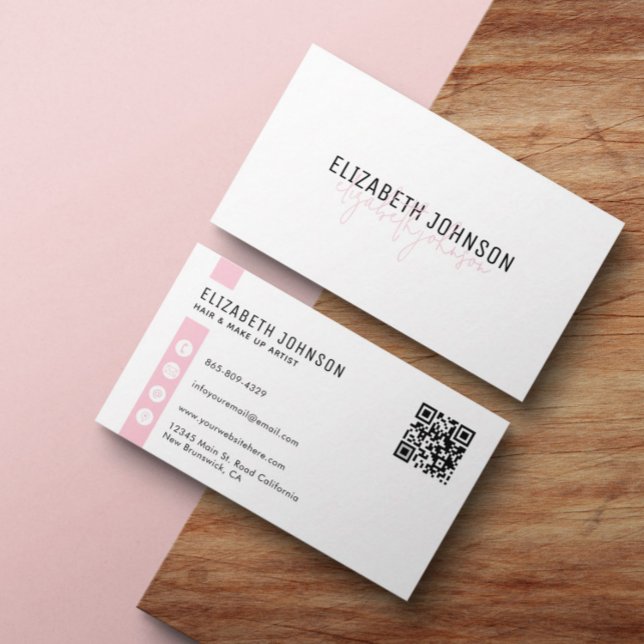 Cartão De Visita Genito Simples de QR Simples, Rosa Feminina (Criador carregado)