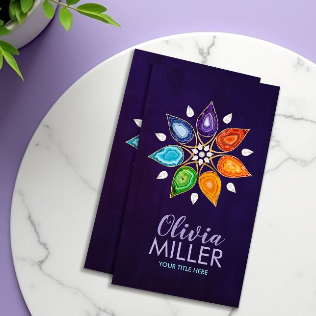 Cartão De Visita Geode Chakras Mandala - Lotus Petals (Criador carregado)