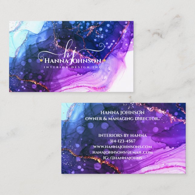 Cartão De Visita Geodo inicial do Monograma de Agato de Marble Dour (Frente/Verso)