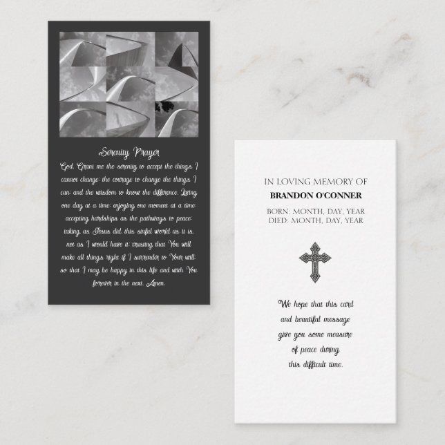 Cartão De Visita Geometric Design Serenity Prayer White and Gray  (Frente/Verso)