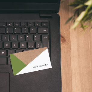 Cartão De Visita Geométrico branco impresso moderno da verde