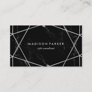 Cartão De Visita Geométrico de prata moderno no mármore preto