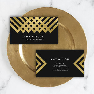 Cartão De Visita Geométrico Dourado Preto Negrito Negrito