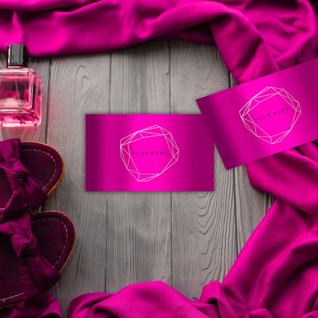 Cartão De Visita Geométrico Dourado Rosa (Pink Gold Poligonal Frame Geometric Business Card)