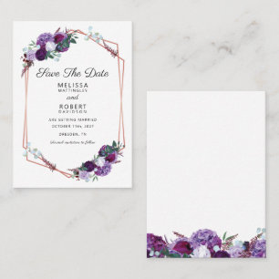 Cartão De Visita Geométrico Elegante Floral Roxo Guarde a Data