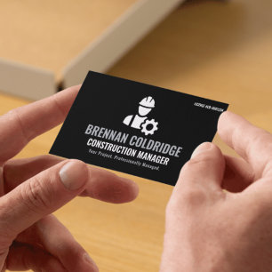 Cartão De Visita Gerente de Construção Minimalista Preto e Branco P