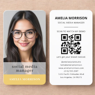 Cartão De Visita Gerente de Mídia Social Código QR Foto Amarela