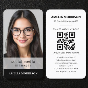 Cartão De Visita Gerente de Mídia Social Foto em Código QR Preto e 