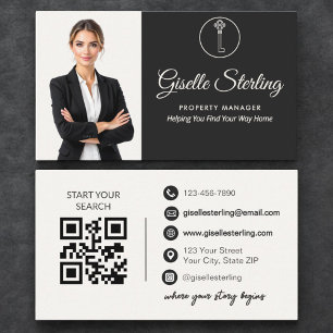 Cartão De Visita Gerente de Propriedade de Luxo Foto Código QR Neut