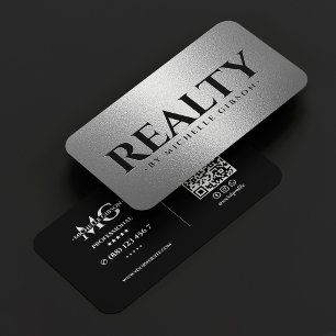 Cartão De Visita Gerente de Propriedade Realtor Silver Realty Preto