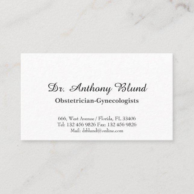 Cartão De Visita Ginecologista OBGYN Médico de Negócios Ca (Frente)