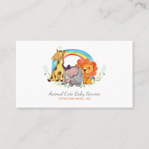 Cartão De Visita Girafa Elefante Leão Arco-íris Aquarela