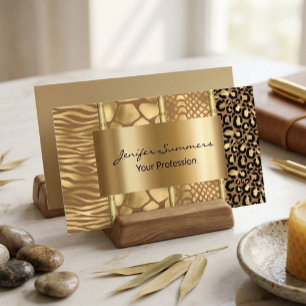 Cartão De Visita Girafa Selvagem Cobra Tigre Zebra Dourado Estampas