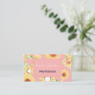 Cartão De Visita Girassóis Amarelos e Rosa Bonito Pintados a Aquar