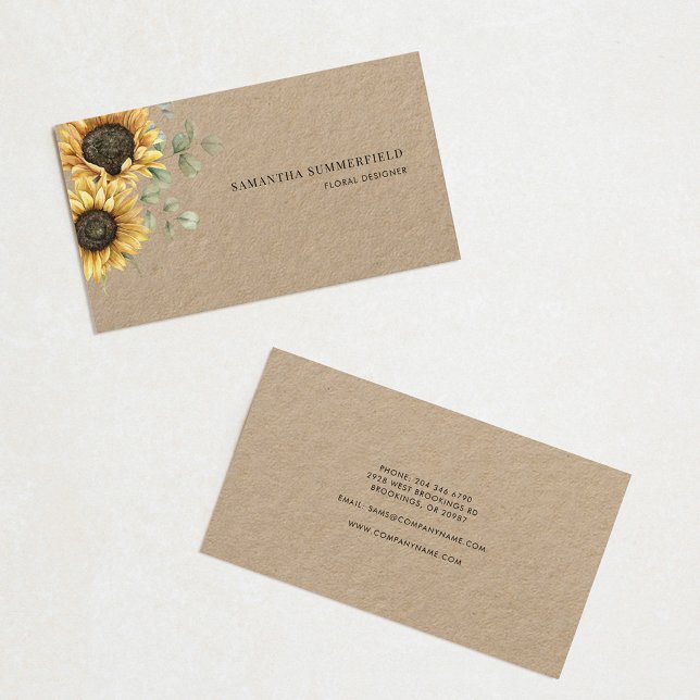 Cartão De Visita Girassol Floral Moderno Eucalyptus Greenery (Sunflower Eucalyptus Watercolor Modern Business Card)