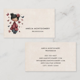 Cartão De Visita Girl with Magic Wand and Butterflies