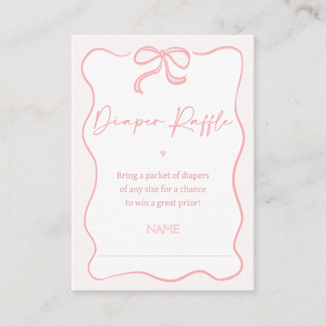 Cartão De Visita Girls Arco Rosa Fralda  Chá de fraldas Raffle Inse (Frente)