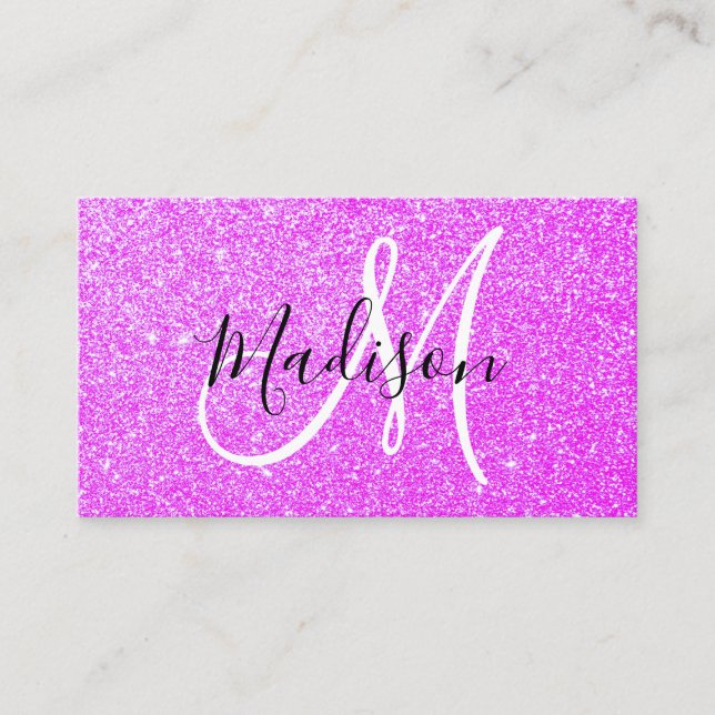 Cartão De Visita Girly & Glam Lilac Purple Glitter Sparkle Monogram (Frente)