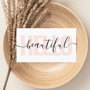 Cartão De Visita Girly Hello Beautiful Minimal Calligraphy Pink