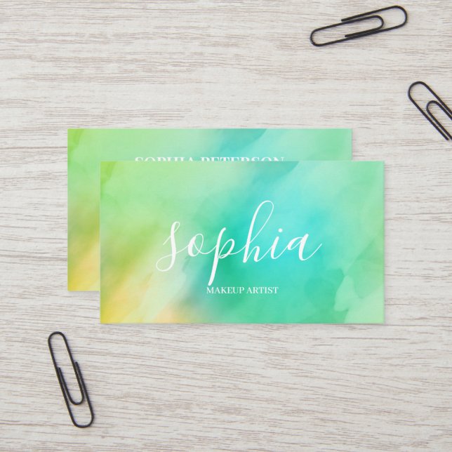 Cartão De Visita Girly Modern Calliographic Script Bright Watercolo (Frente/Verso In Situ)