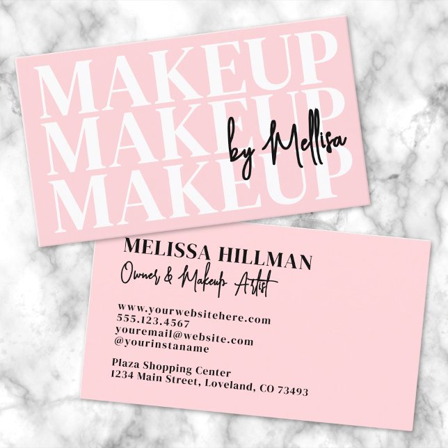 Cartão De Visita Girly Modern Pink Makeup Artist (Girly Modern Pink Makeup Artist Business Card)