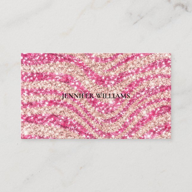 Cartão De Visita Girly Pink Blush Glitter Zebra Pattern             (Frente)