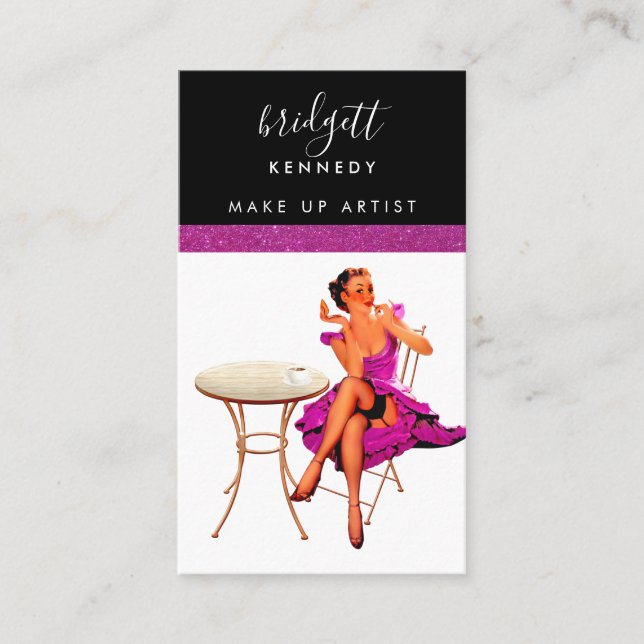 Cartão De Visita Girly Pink Glitter Makeup Artist Hair Salon Busin (Frente)