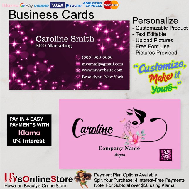 Cartão De Visita Girly Star Glitter Sparkles Elegante Código QR ros (Girly Star Glitter Sparkles Elegant Pink QR Code Business Card 33.)