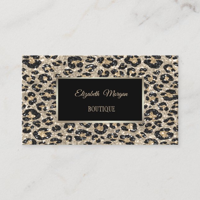 Cartão De Visita Girly Trendy Modern Glitter Leopard Print,Frame (Frente)