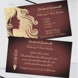 Cartão De Visita Girly Trendy Wine Red & Dourado Hairstylist