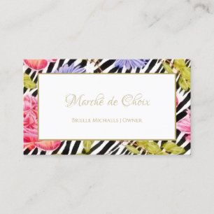 Cartão De Visita Girly Zebra Imprime Pink Pink Peony Foral Beautiqu
