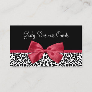 Cartão De Visita Giry Leopard Print Boutique Cute Red Ribbon