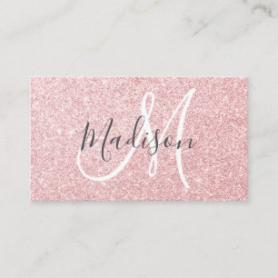 Cartão De Visita Glam Blush Rosa Dourado Brilho Monograma