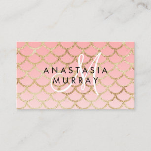 Cartão De Visita Glam Blush Rosa Dourado Sereia Brilho Monograma No