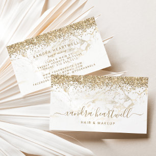 Cartão De Visita Glam Dourado Mármore Branco Glitter Script