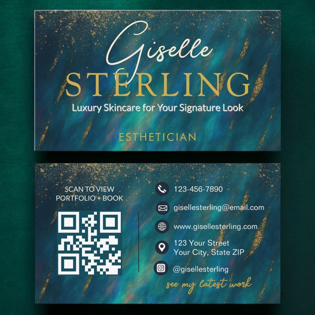 Cartão De Visita Glam Esthetician Opal Stone QR Code (Criador carregado)