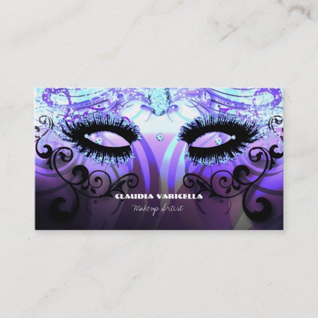 Cartão De Visita GLAM EYELASHES Roxo Beauty Salon Makeup Artista (Frente)