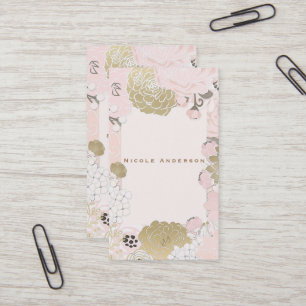 Cartão De Visita Glam Floral Botânico Vintage Rosa Corado & Dourado